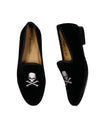 DEL TORO - Black Skull n’ Cross Bones Velvet Smoking Slippers Loafers - 8