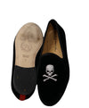 DEL TORO - Black Skull n’ Cross Bones Velvet Smoking Slippers Loafers - 8