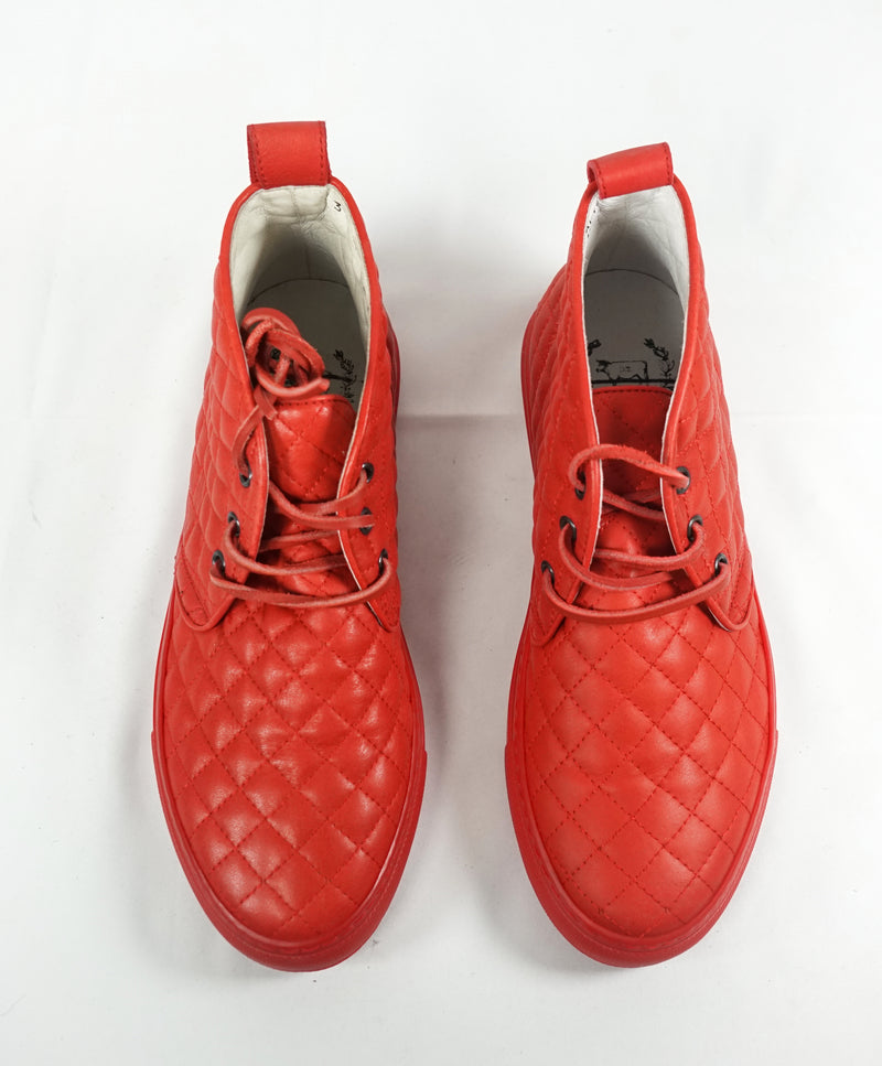 DEL TORO - Made in Italy Red Quilted Leather High Top Chukka Sneakers - 7