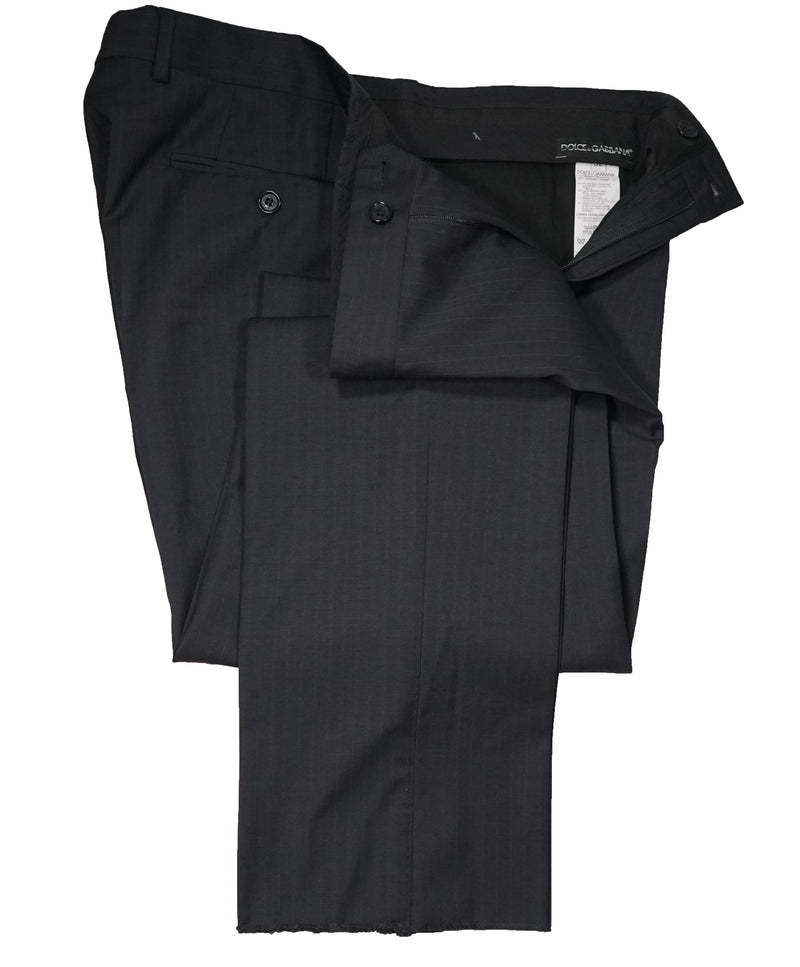 DOLCE & GABBANA - Navy Shadow Stripe Flat Front Light Dress Pants - 37W