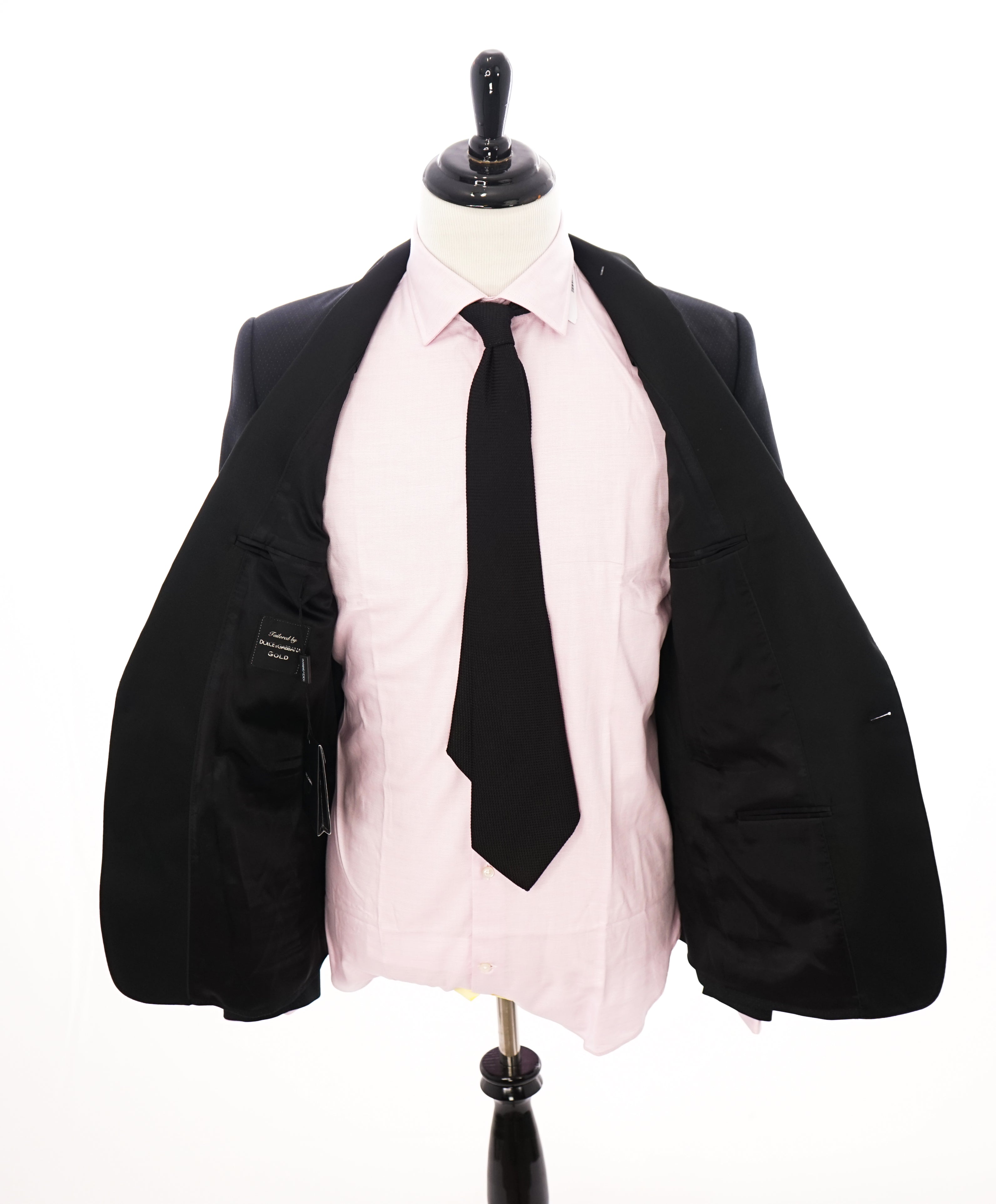 DOLCE & GABBANA - “GOLD” Polka Dot Shawl Collar Slim Black Tuxedo Suit - 42R