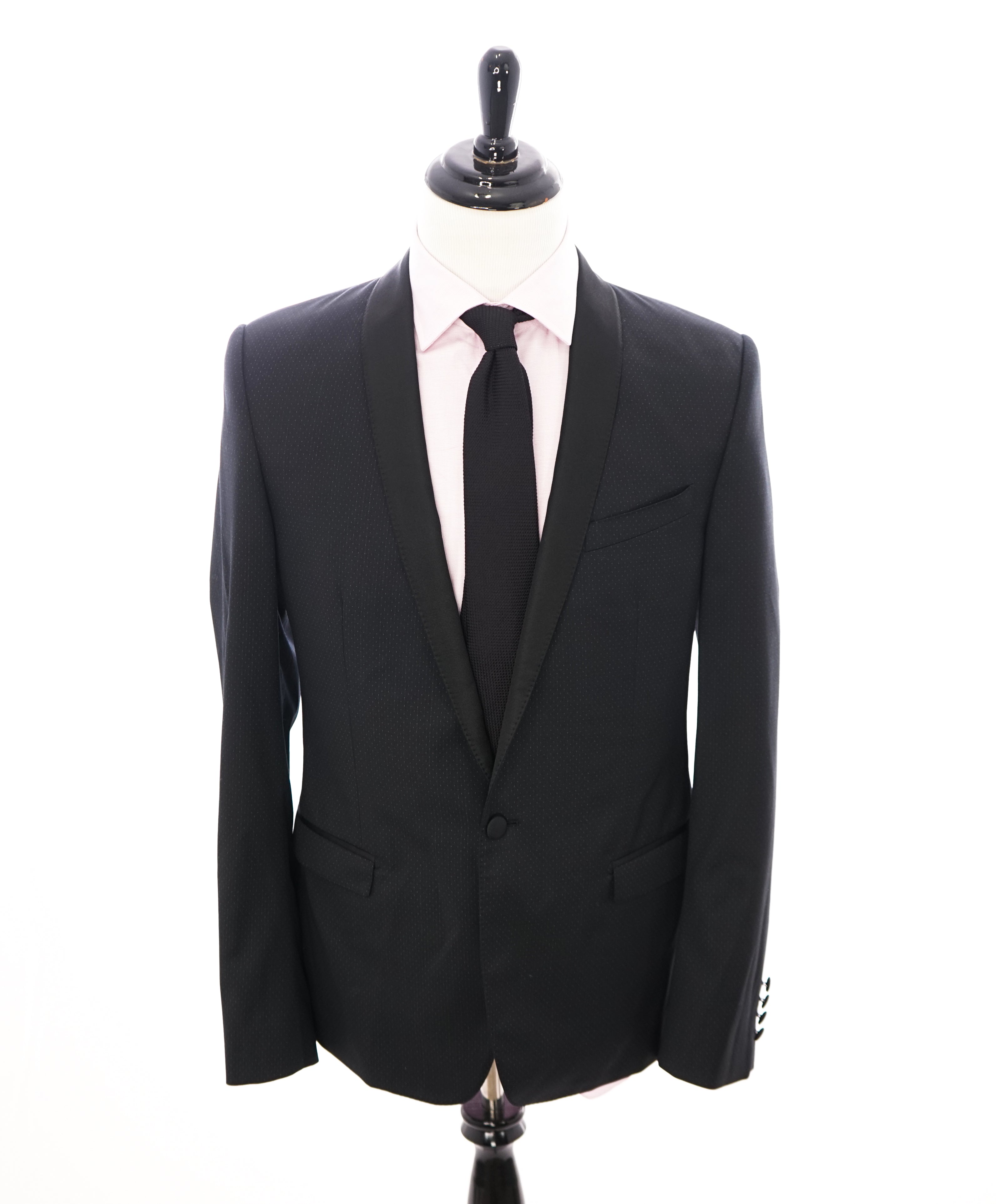 DOLCE & GABBANA - “GOLD” Polka Dot Shawl Collar Slim Black Tuxedo Suit - 42R