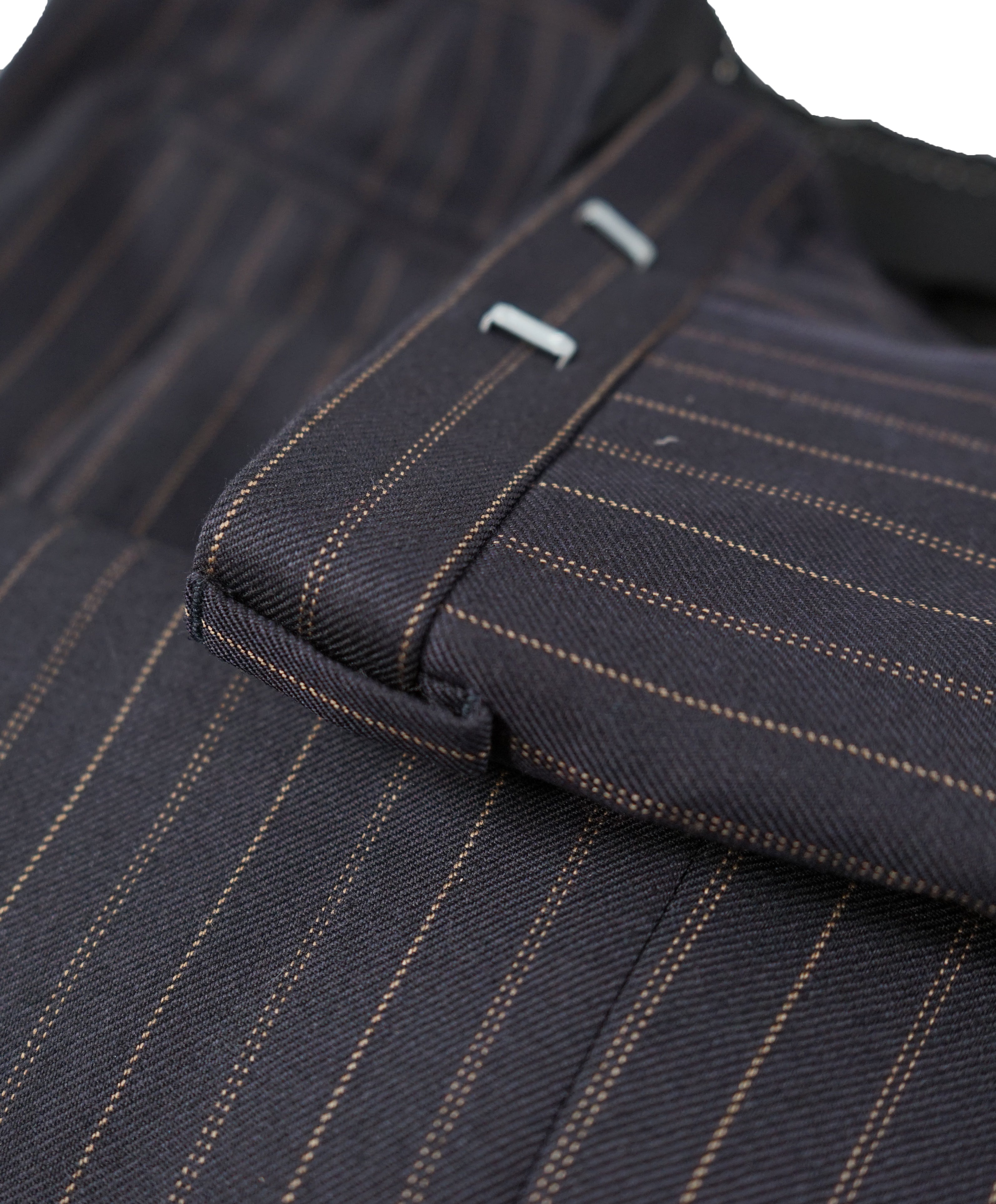 DRIES VAN NOTEN - Navy & Orange Stripe Wool Flat Front Dress Pants - 34W