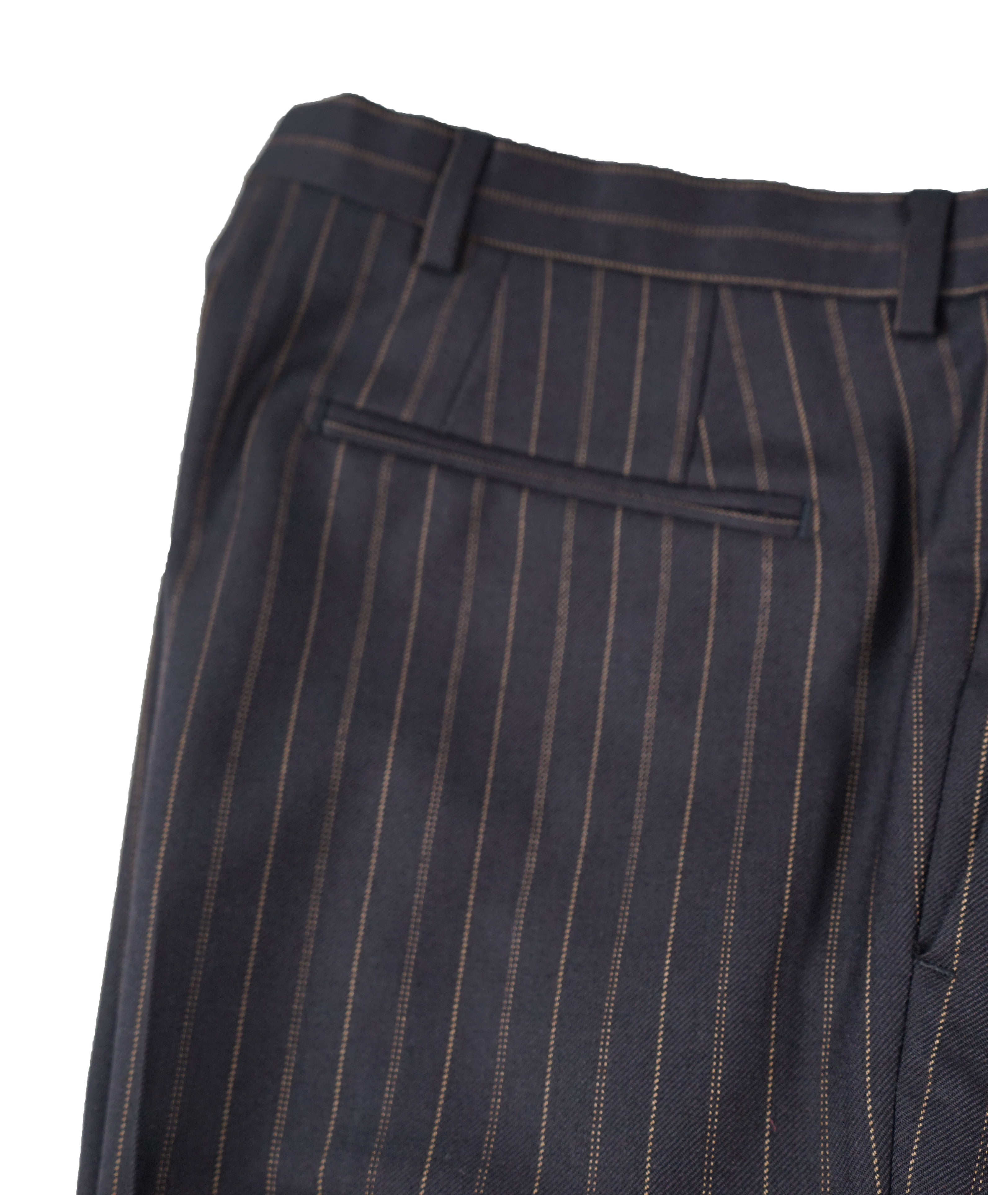 DRIES VAN NOTEN - Navy & Orange Stripe Wool Flat Front Dress Pants - 34W