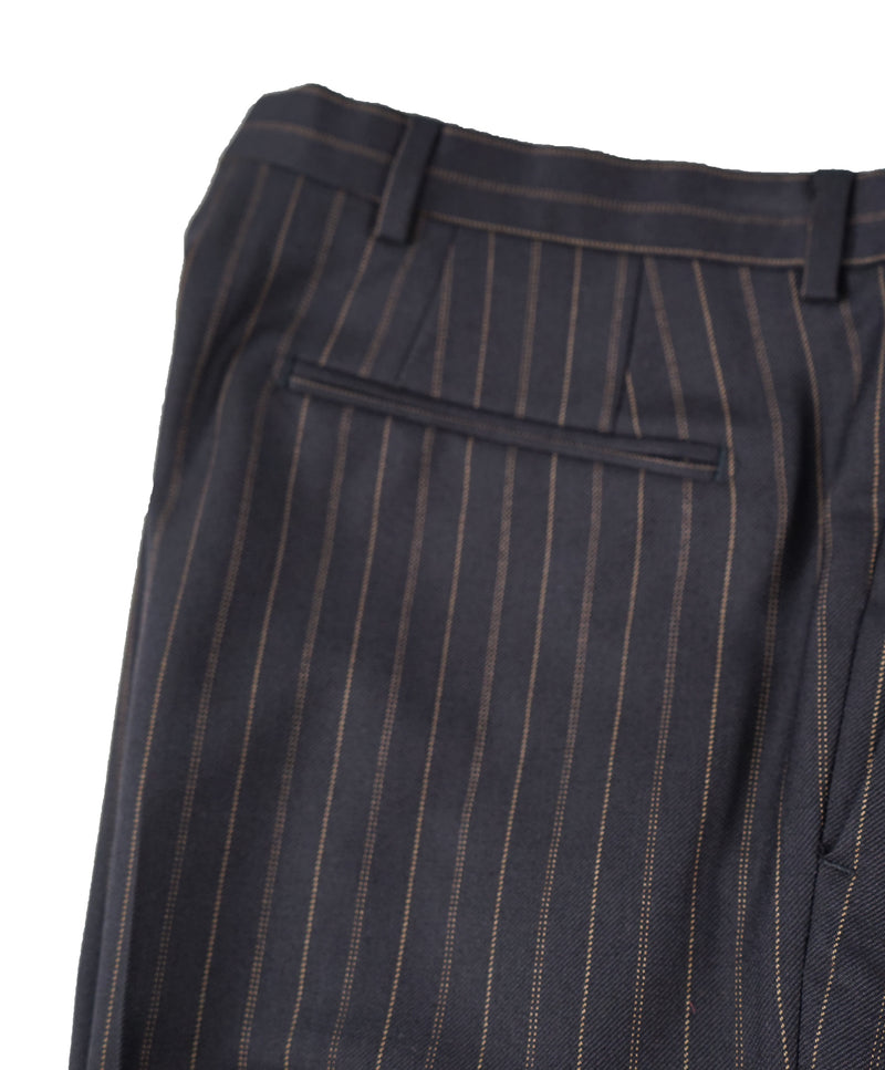 DRIES VAN NOTEN Navy Orange Stripe Wool Flat Front Dress Pants 3 Luxe Hanger