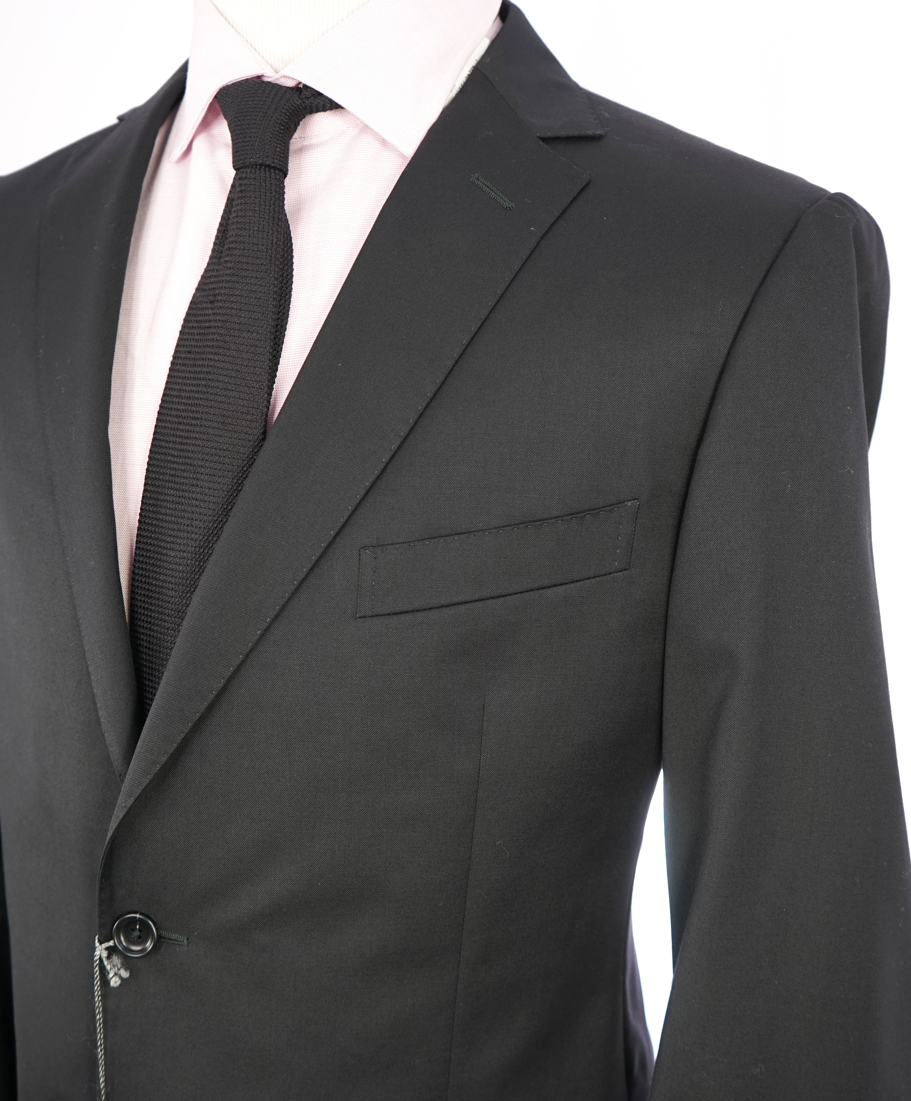 Z ZEGNA - Solid Black Fabric *CLOSET STAPLE* Drop 8 Wool Suit - 46R