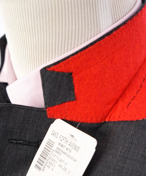 SAKS FIFTH AVENUE - RED Contrast Details Gray Customized Suit - 48R