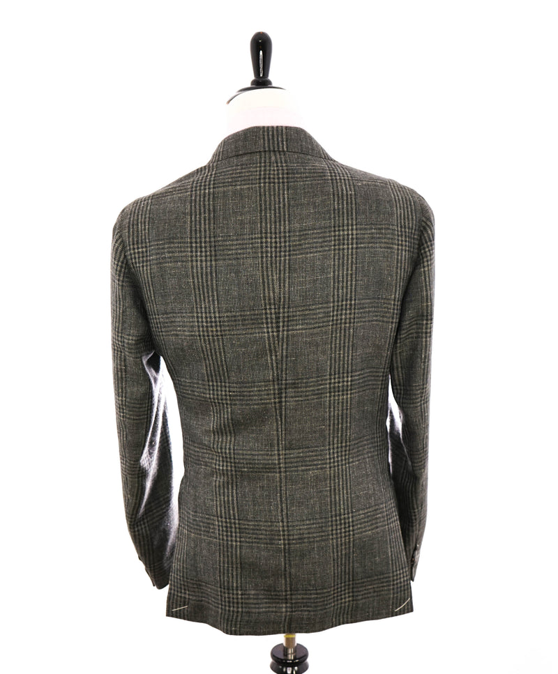 $2,000 ELEVENTY - ALPACA / LINEN Green Check PLATINUM Blazer - 42 US (52EU)