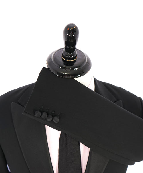 ARMANI COLLEZIONI -Wide Peak Lapel “G Line” Black Satin Detailed Tuxedo - 40S
