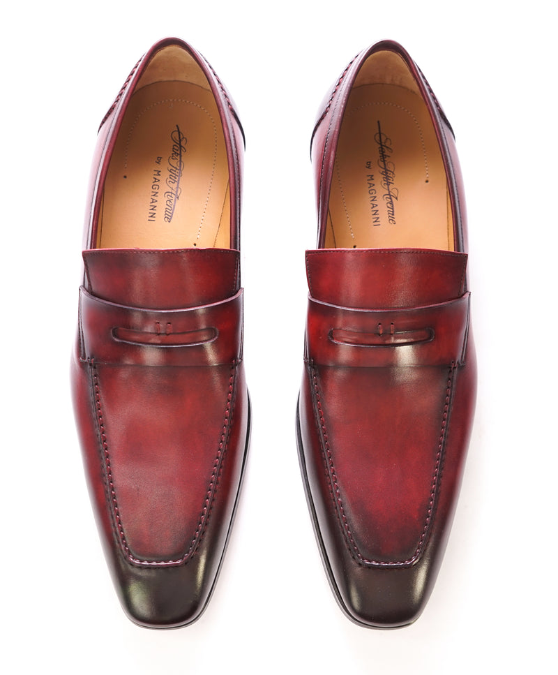 MAGNANNI - Hand Patina Red Slim Silhouette Penny Loafer - 11