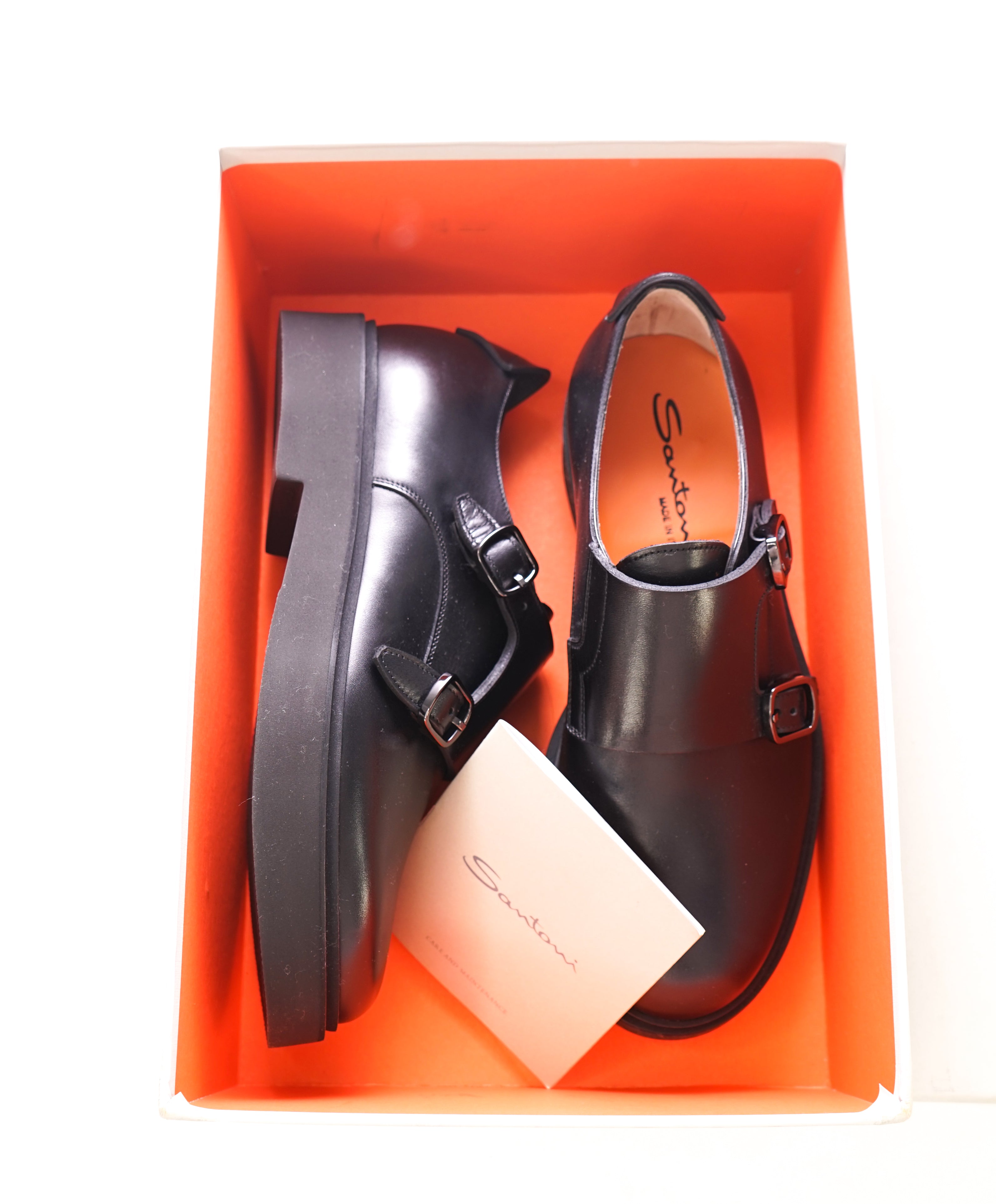 SANTONI - Black Monk Strap Lug Sole Loafers "LIVE TECH" Sole - 7