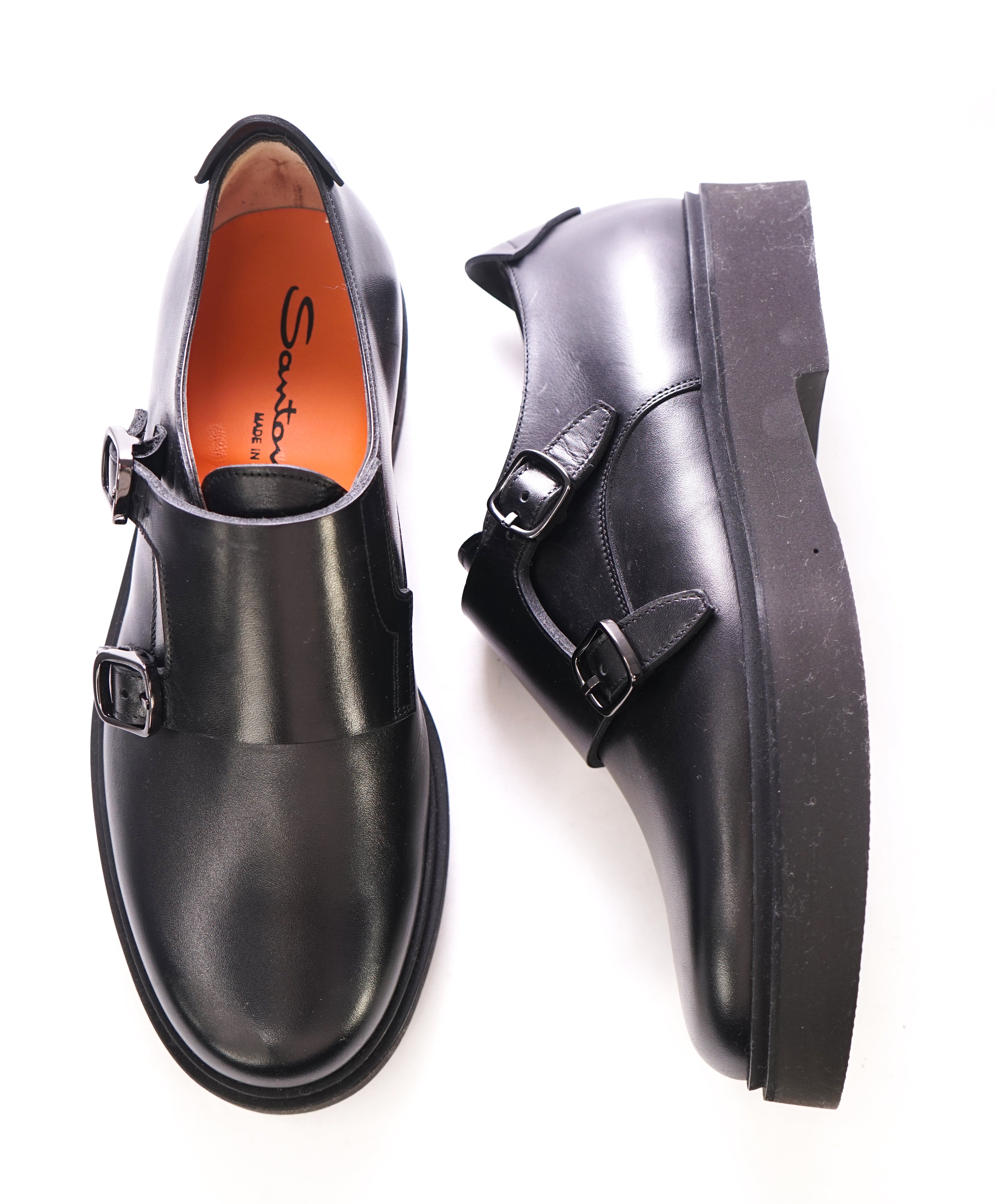 SANTONI - Black Monk Strap Lug Sole Loafers "LIVE TECH" Sole - 7