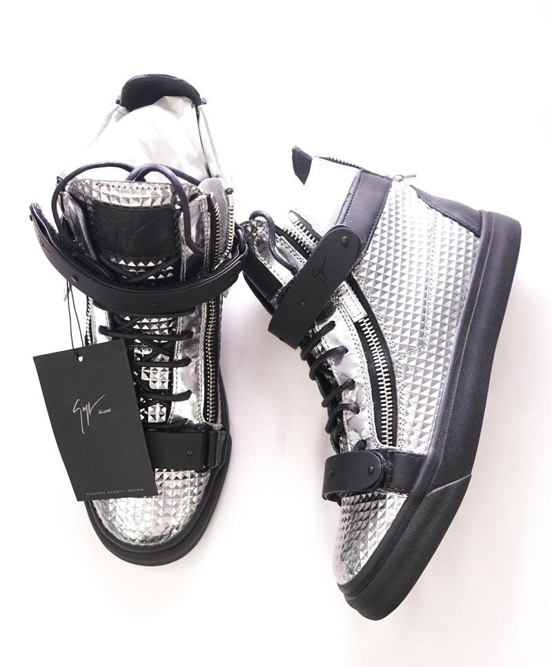 GIUSEPPE ZANOTTI - Diamond Embossed Silver High Top Sneakers - 7US (40EU)