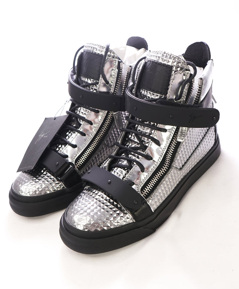 GIUSEPPE ZANOTTI - Diamond Embossed Silver High Top Sneakers - 7US (40EU)