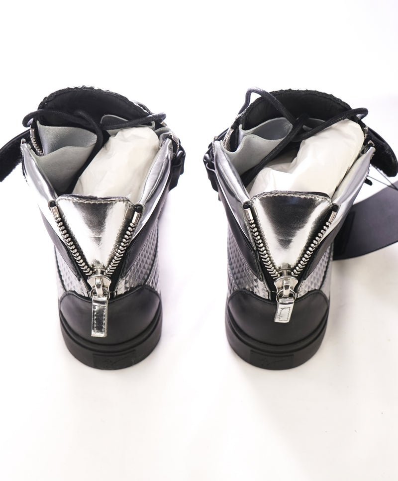 GIUSEPPE ZANOTTI - Diamond Embossed Silver High Top Sneakers - 7US (40EU)
