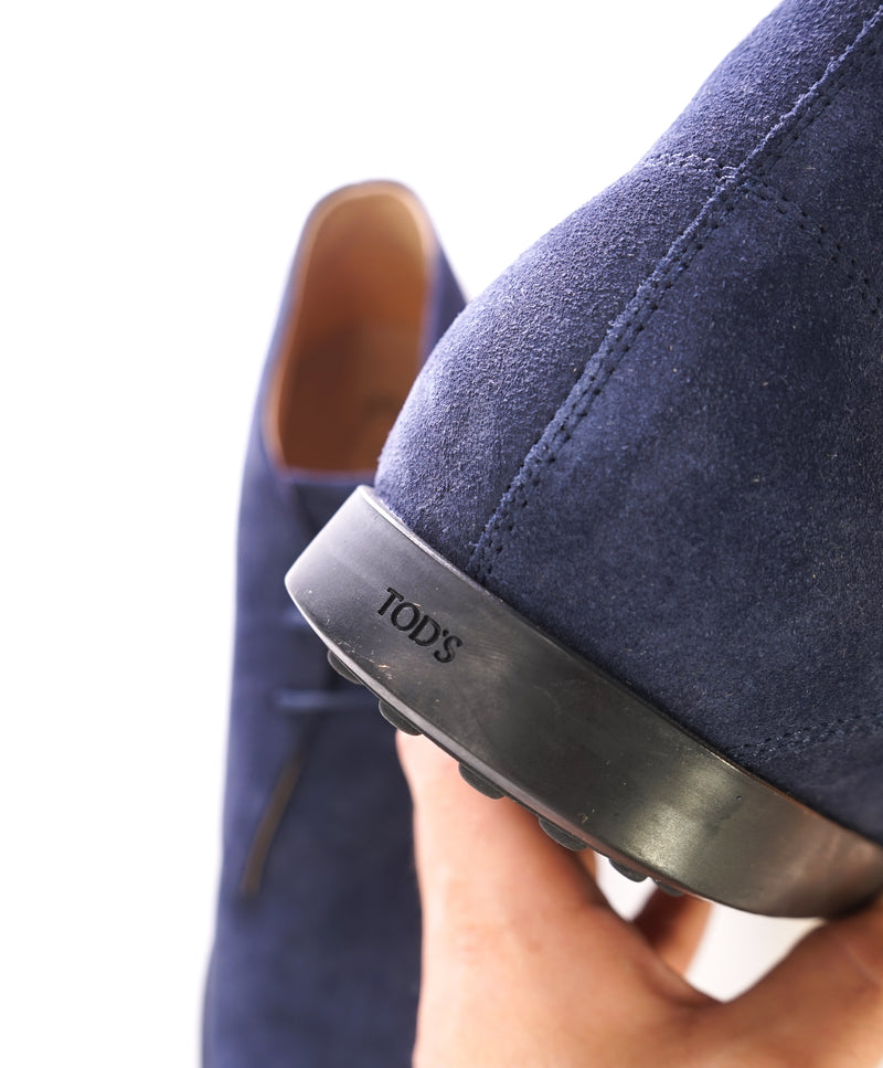 TOD’S - Supple Blue Suede Logo Chukka Boot With Logo - 12.5