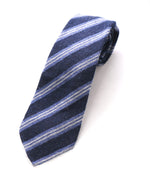 $185 ERMENEGILDO ZEGNA - Blue Stripe CASHMERE / WOOL / SILK Blend - Tie
