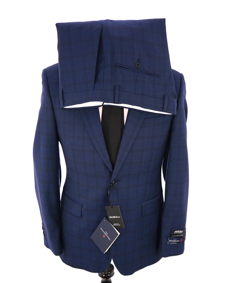 ERMENEGILDO ZEGNA - By SAKS FIFTH AVENUE "Slim" Blue Plaid Check Suit - 42R
