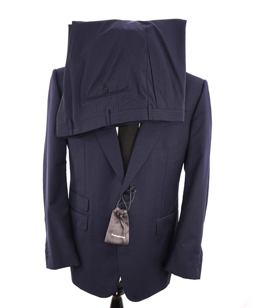 ERMENEGILDO ZEGNA -“ACHILLFARM" SILK Blend BLUE Tonal Textured Suit - 48R
