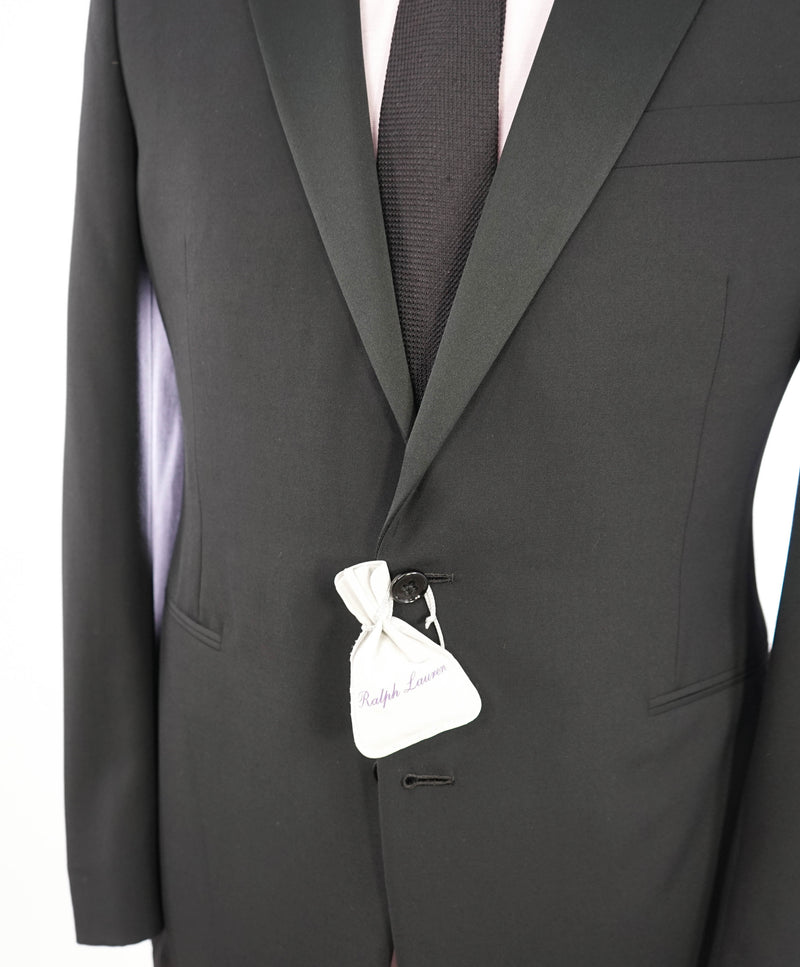 RALPH LAUREN PURPLE LABEL - Notch Lapel Black Tuxedo Suit With Side Tabs - 42R