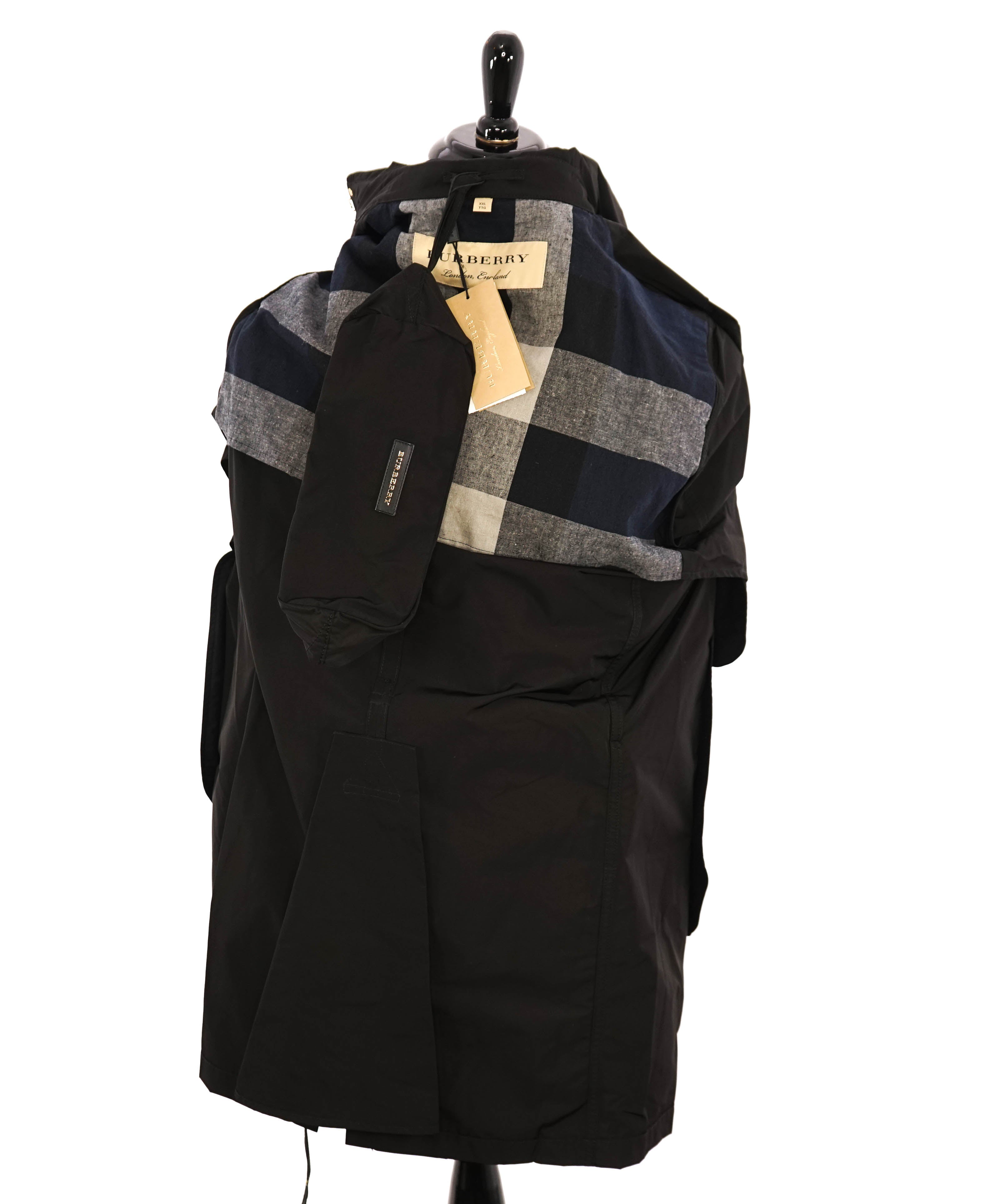 BURBERRY LONDON ENGLAND - Black PACKABLE Heritage LOGO Trench Coat - XXL