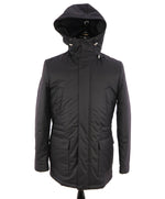 CORNELIANI - Gray Wool Quilted Padded Parka "REMOVABLE HOOD" LOGO Coat - 38R