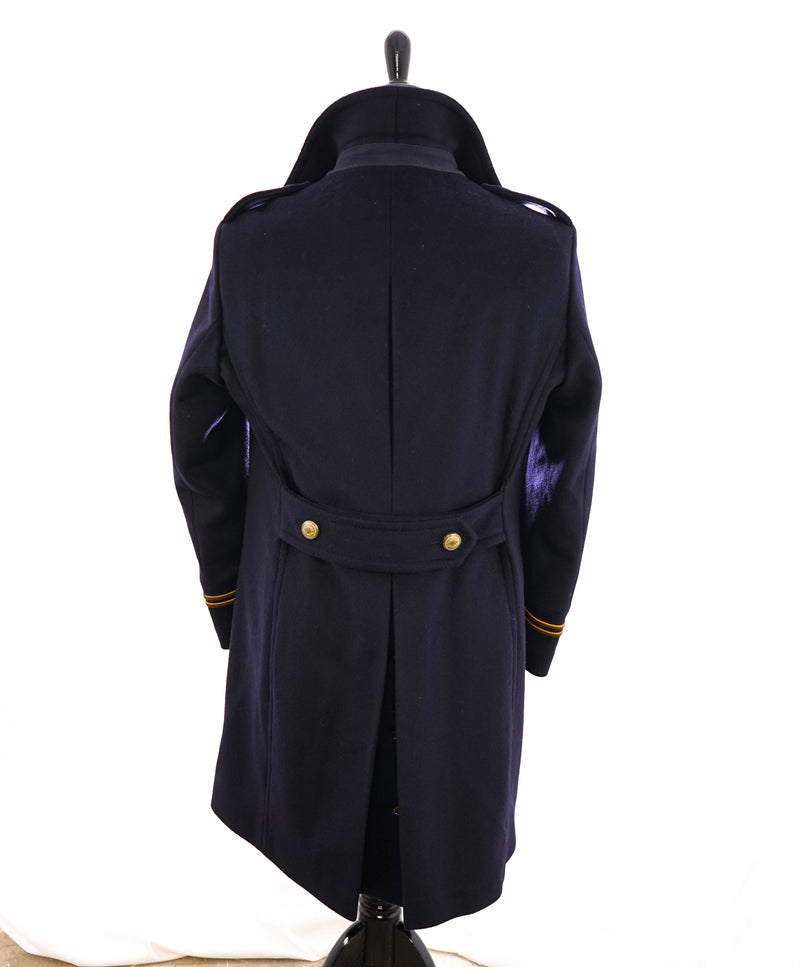 $2,000 ELEVENTY - Navy/Gold CASHMERE/Wool  Pilot/Aviator Overcoat - 40R (50 EU)