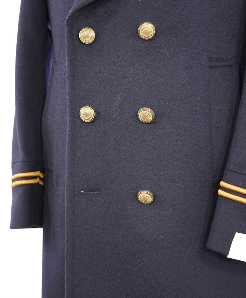 $2,000 ELEVENTY - Navy/Gold CASHMERE/Wool  Pilot/Aviator Overcoat - 40R (50 EU)