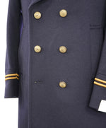 $2,000 ELEVENTY - Navy/Gold CASHMERE/Wool  Pilot/Aviator Overcoat - 38R (48 EU)