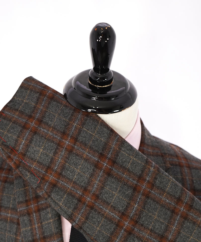 ISAIA - **CUSTOM 1/1** CASHMERE Blend Gray/Rust Check Plaid Blazer  - 42XL