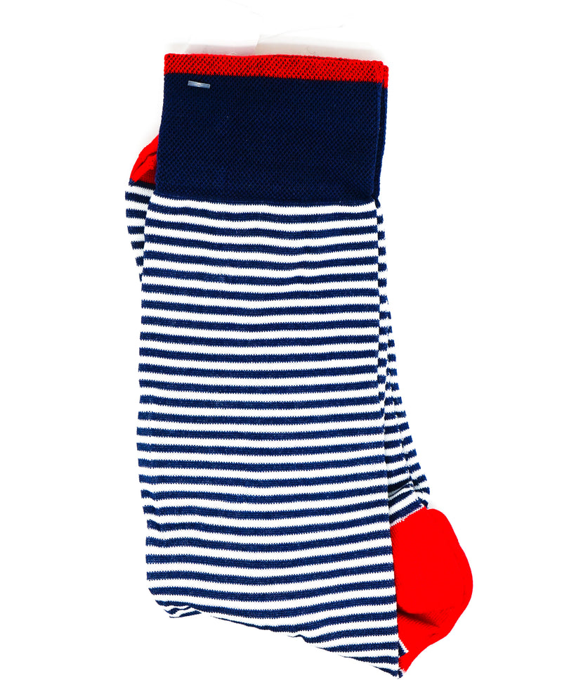 MARCOLIANI - Blue/White Stripe MADE IN ITALY Dress Socks - N/A