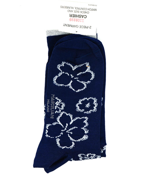 MARCOLIANI - Blue Floral MADE IN ITALY Dress Socks - N/A