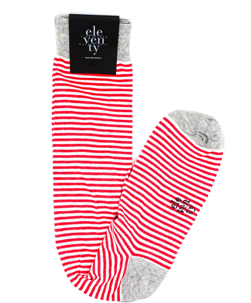 $59 ELEVENTY - Tall Long White & Red Stripe Dress Socks - N/A