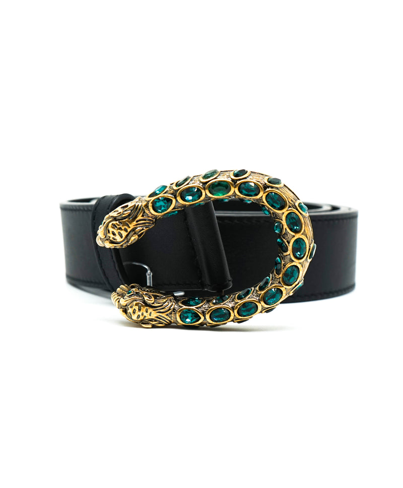 GUCCI - Green & Gold Emerald Crystal *DIONYSUS* Leather Belt - 32W (80CM)