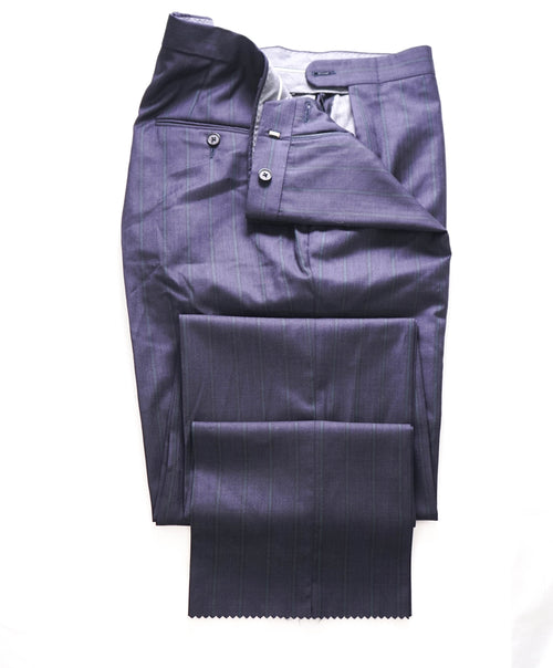HICKEY FREEMAN - Unique BLUE / GREEN STRIPE Wool Flat Front Dress Pants - 36W