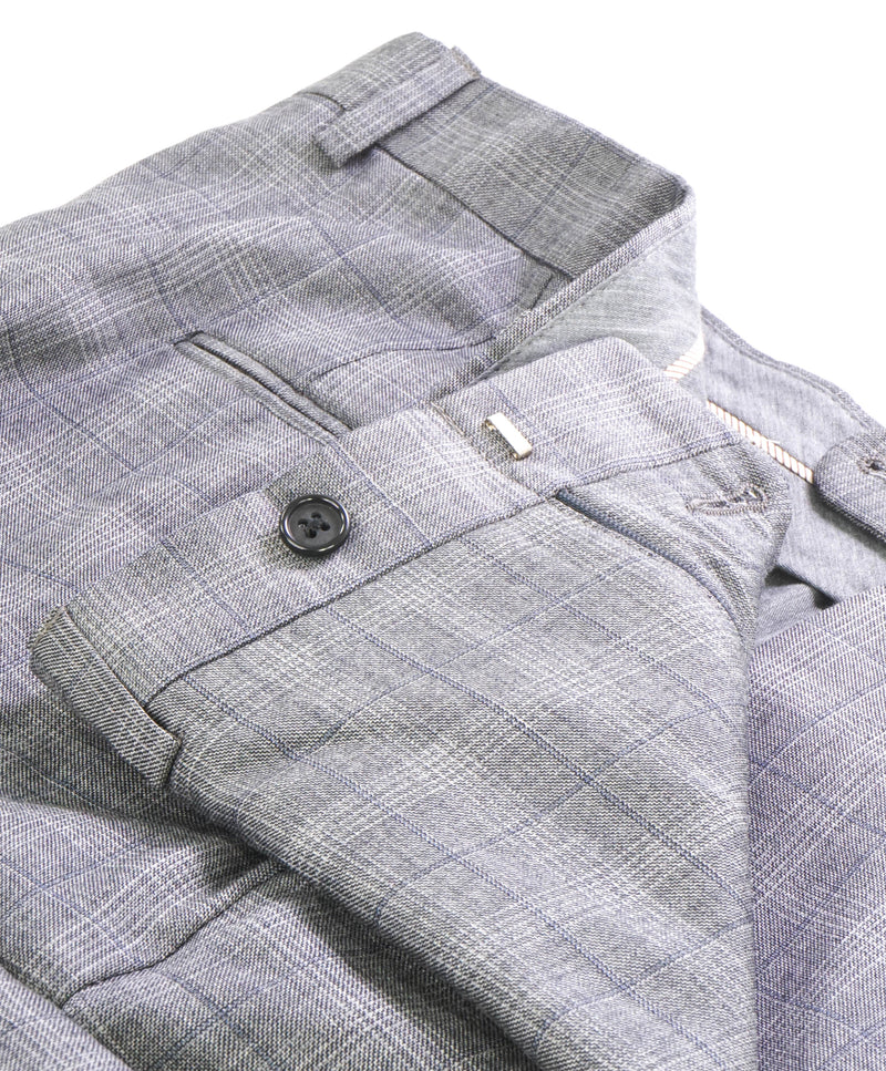 HICKEY FREEMAN - Gray Check Plaid Wool Flat Front Dress Pants - 36W