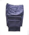HICKEY FREEMAN - Mid Blue Windowpane Check Wool Flat Front Dress Pants - 36W