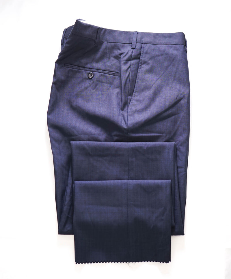HICKEY FREEMAN - Mid Blue Check Wool Flat Front Dress Pants - 38W