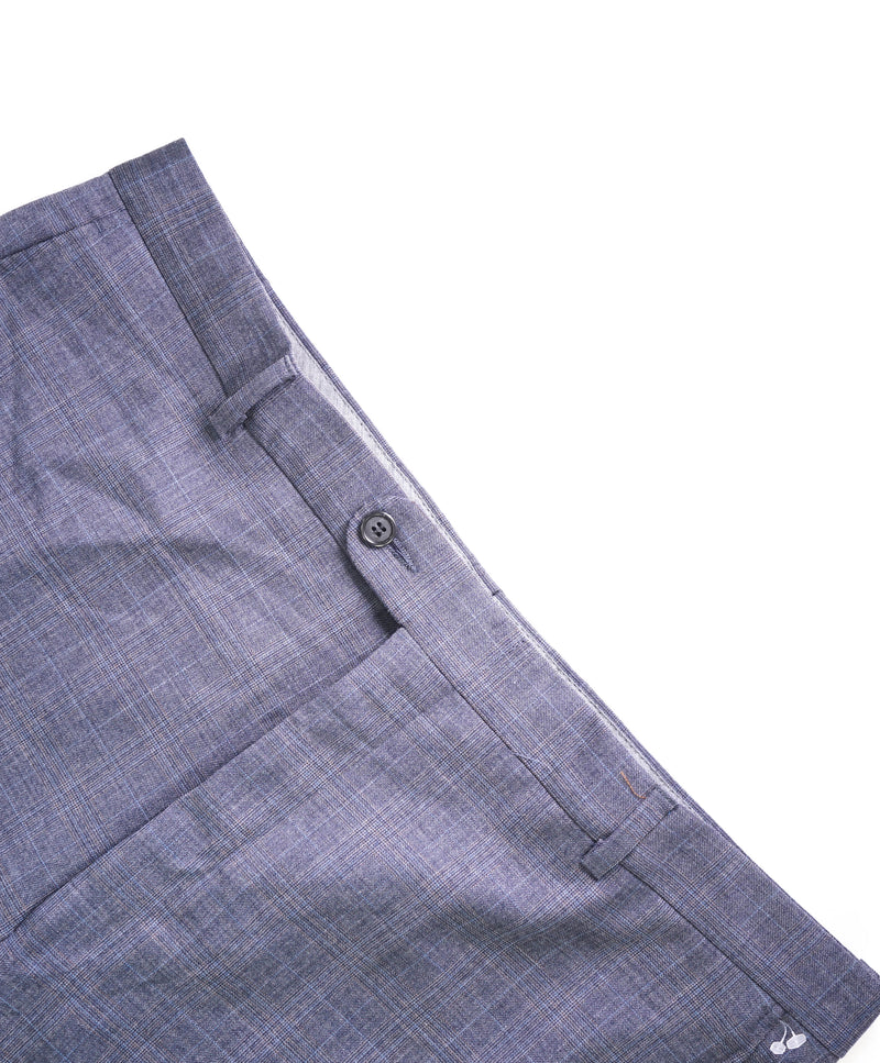 HICKEY FREEMAN - Pastel Blue Check Wool Flat Front Dress Pants - 36W