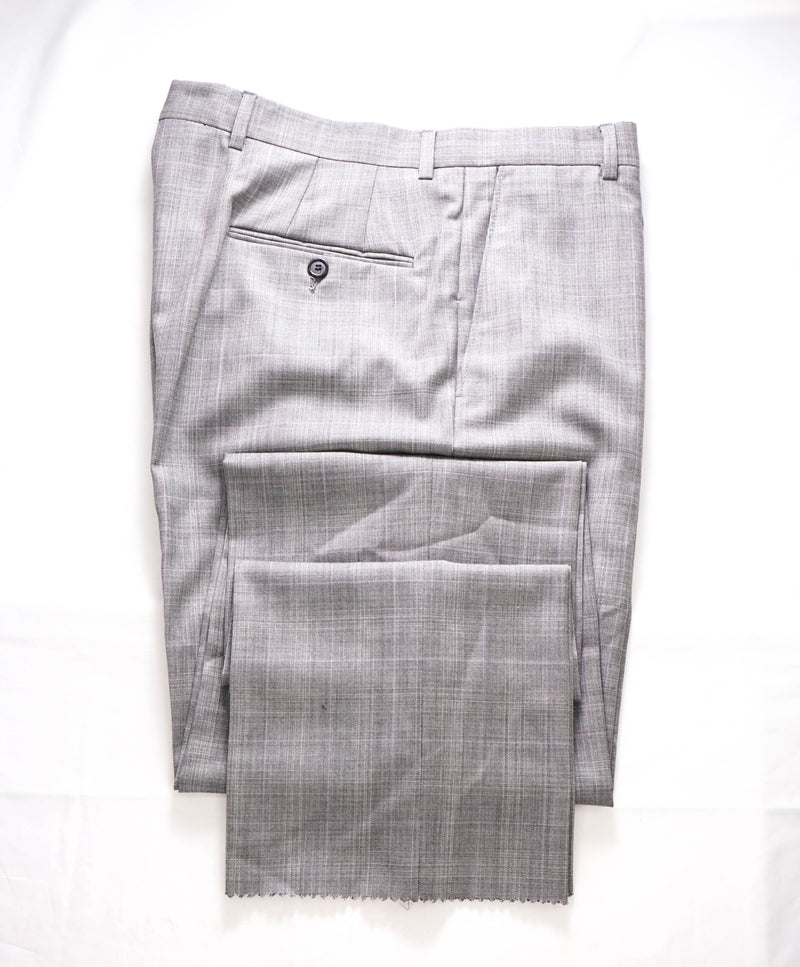 HICKEY FREEMAN -  Gray/Pink Plaid Check Wool Flat Front Dress Pants - 34W