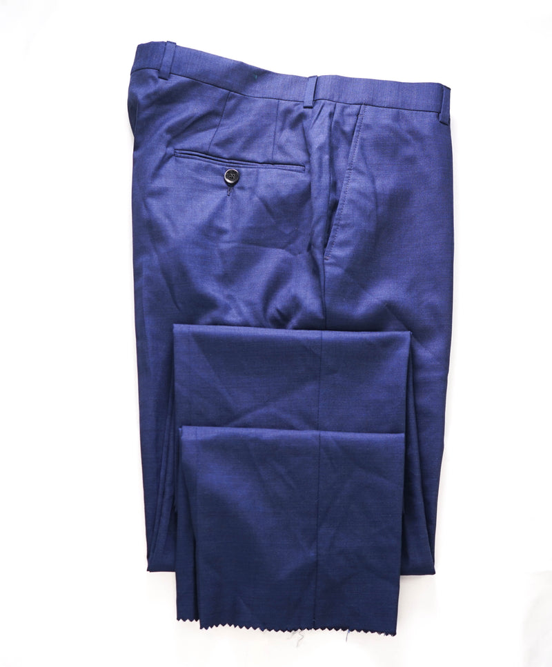 HICKEY FREEMAN - Medium Blue Textured Wool Flat Front Dress Pants - 34W