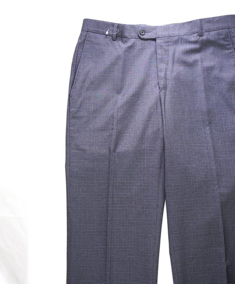 HICKEY FREEMAN - Gray Shadow Check Wool Flat Front Dress Pants - 38W