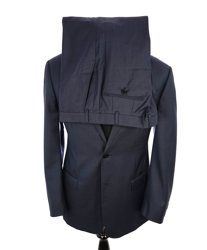 ARMANI COLLEZIONI -  "G Line" Steel Blue Solid Notch Lapel 2-Button Suit - 42R