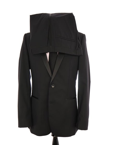 HUGO BOSS - Notch Lapel Solid Black 2-Button RED PIPPING Tuxedo Suit - 42L