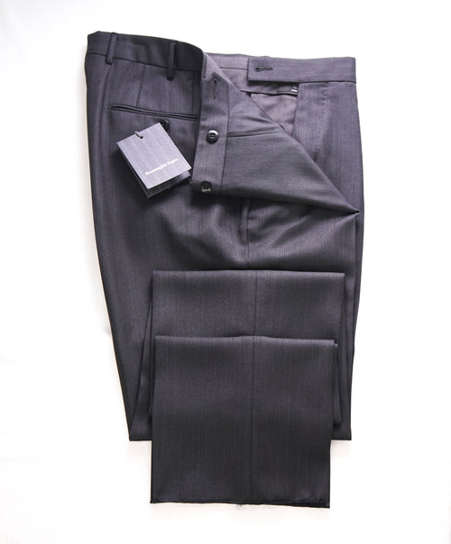 $795 ERMENEGILDO ZEGNA - Gray SILK “ACHILLFARM" Flat Front Trousers- 32W