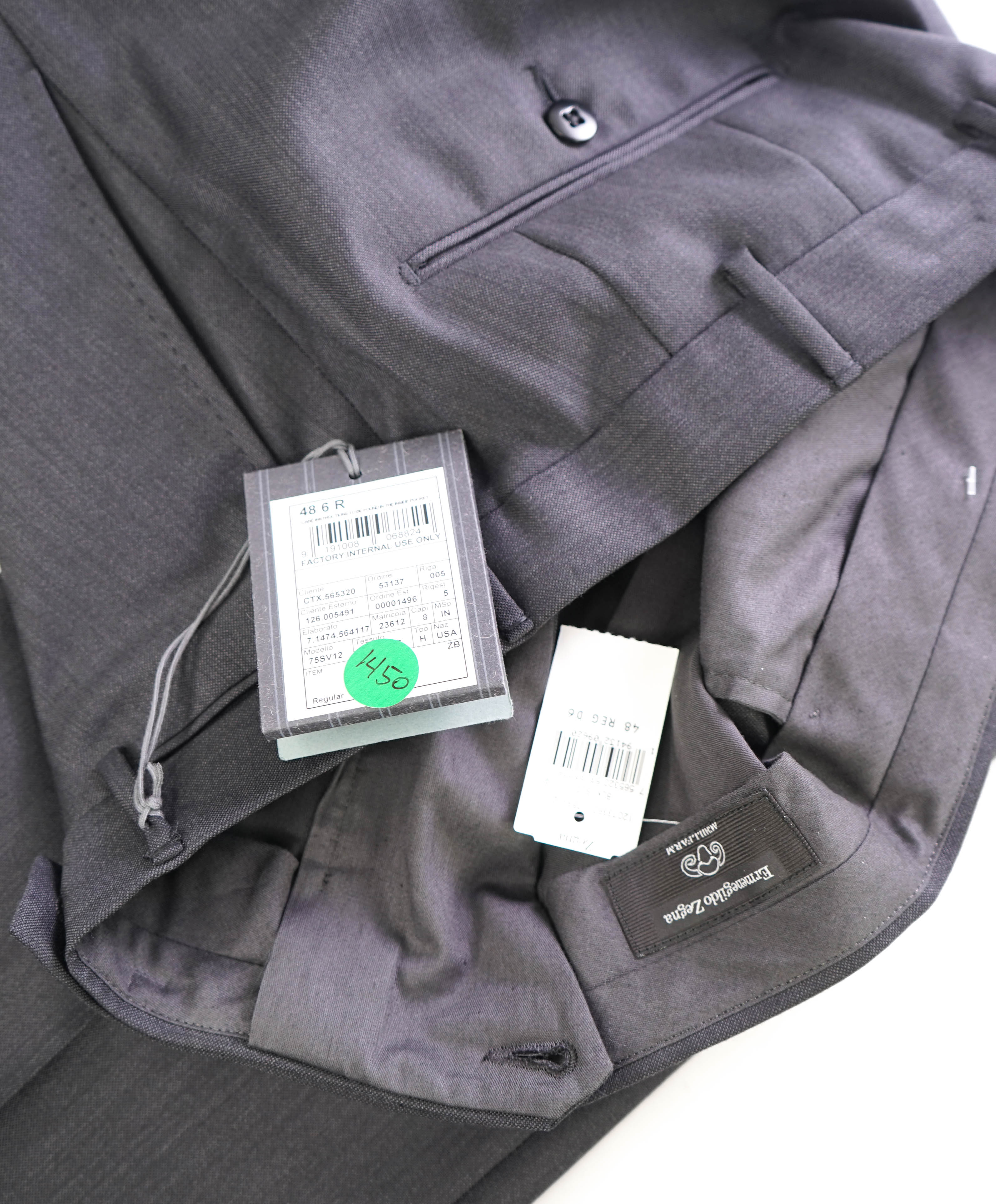 $795 ERMENEGILDO ZEGNA - Gray SILK “ACHILLFARM" Flat Front Trousers- 32W