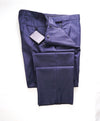 $795 ERMENEGILDO ZEGNA - Blue SILK “ACHILLFARM" Flat Front Trousers- 40W