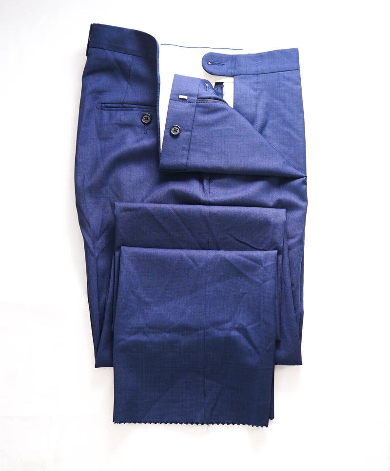 HICKEY FREEMAN -  Blue Pindot Wool Flat Front Dress Pants - 44W