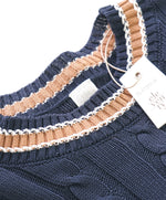 $445 ELEVENTY - Cable Knit Camel Tipped Crewneck Cotton Sweater - L