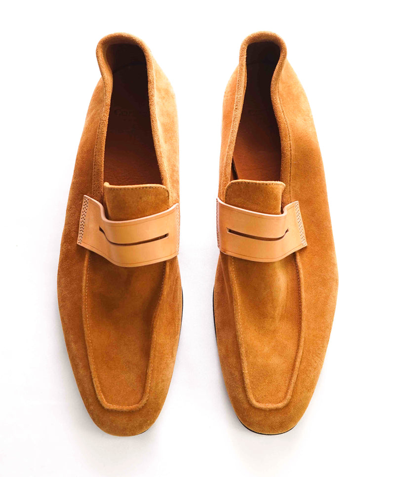 CORTHAY - Tobacco "VENETIAN Contrast PENNY LOAFER In Supple Suede - 11